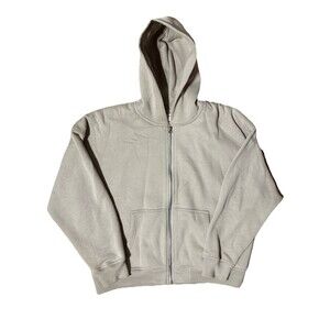 Hollister Men’s Gray Zip Fleece Jacket Faux Fur Lined Boxy Fit Hooded Size XL